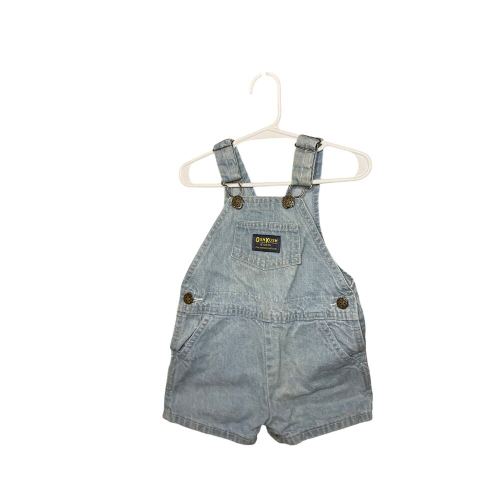 Vintage Osh Kosh B'Gosh Kids 1980s Light Jean Short Overalls Vestbak 24 Months